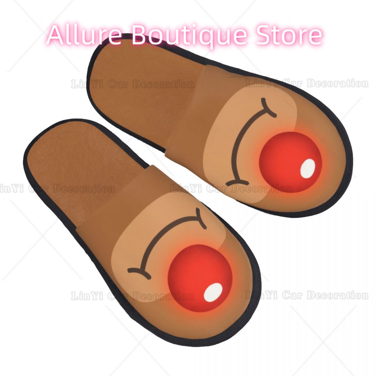 Fluffy Fur Slipper - Rudolph Reindeer Glowing Nose House Slippers