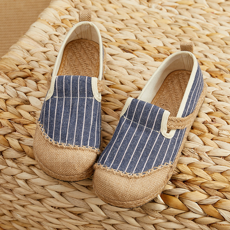 Women'S Shoes Vegan - Careaymade-Women Striped Linen Canvas Slip On