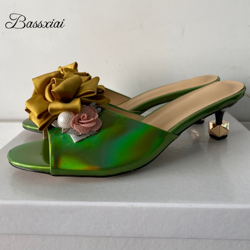 Women'S Shoes Kitten Heels - Crystal Decor Handmade Flower Sandals Women