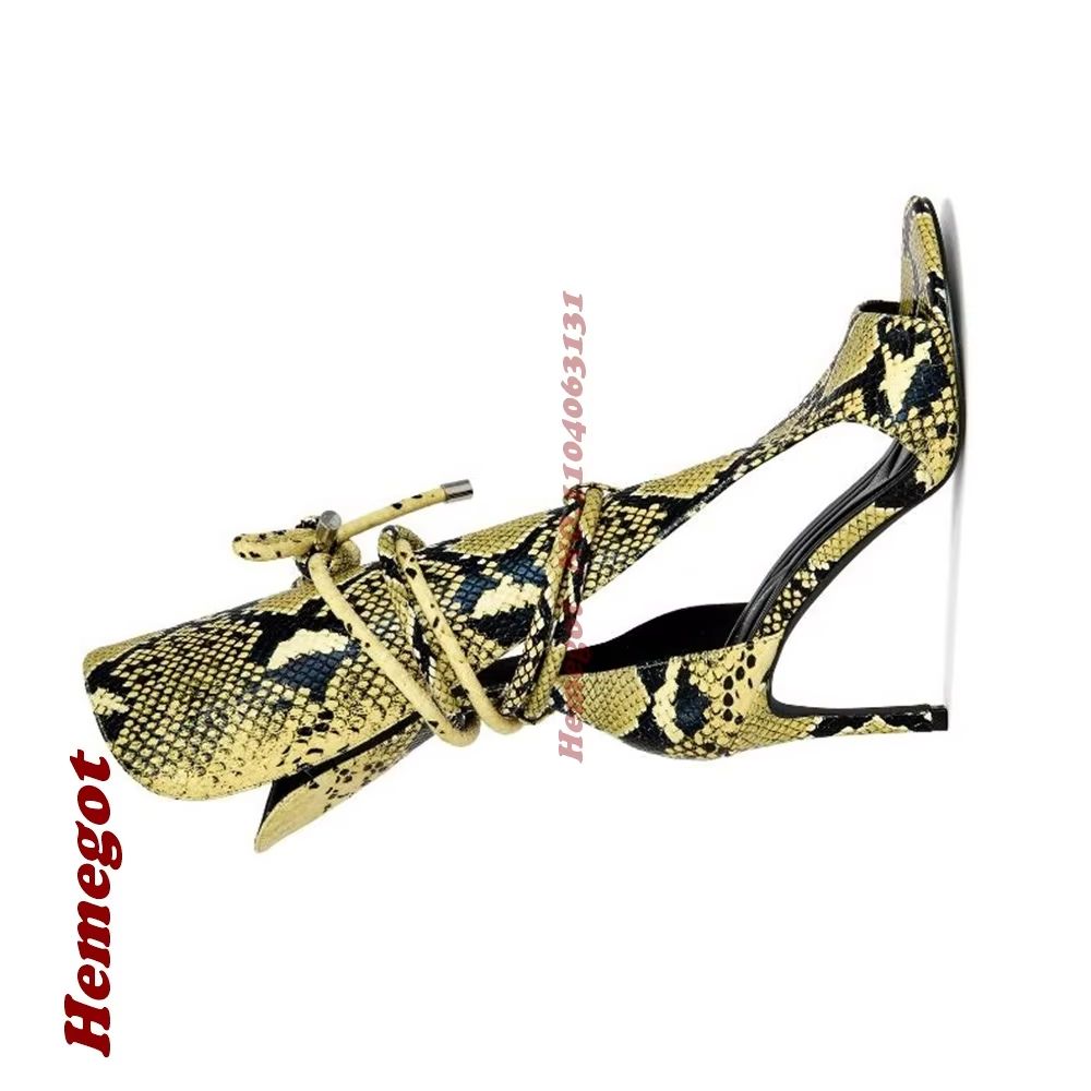 Women'S Shoes Peep Toe - Yellow Snake Print Gladiator Sandals Peep