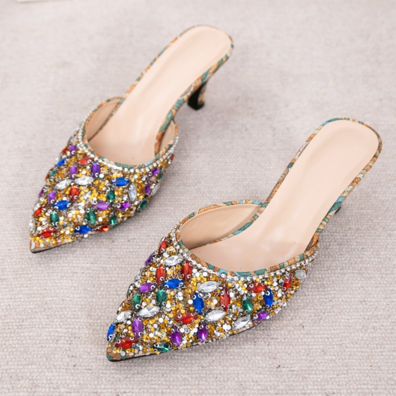 Women'S Shoes Kitten Heels - Luxury Rhinestone Kitten Heel Slippers Women