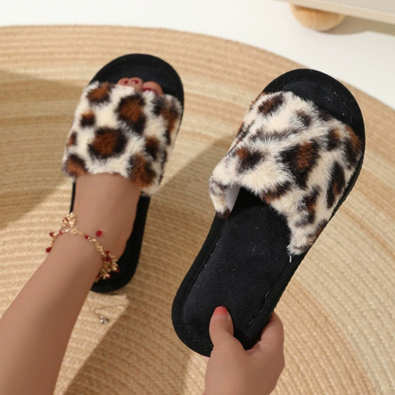Fluffy Fur Slipper - Vintage Leopard Home Plush Slippers Women