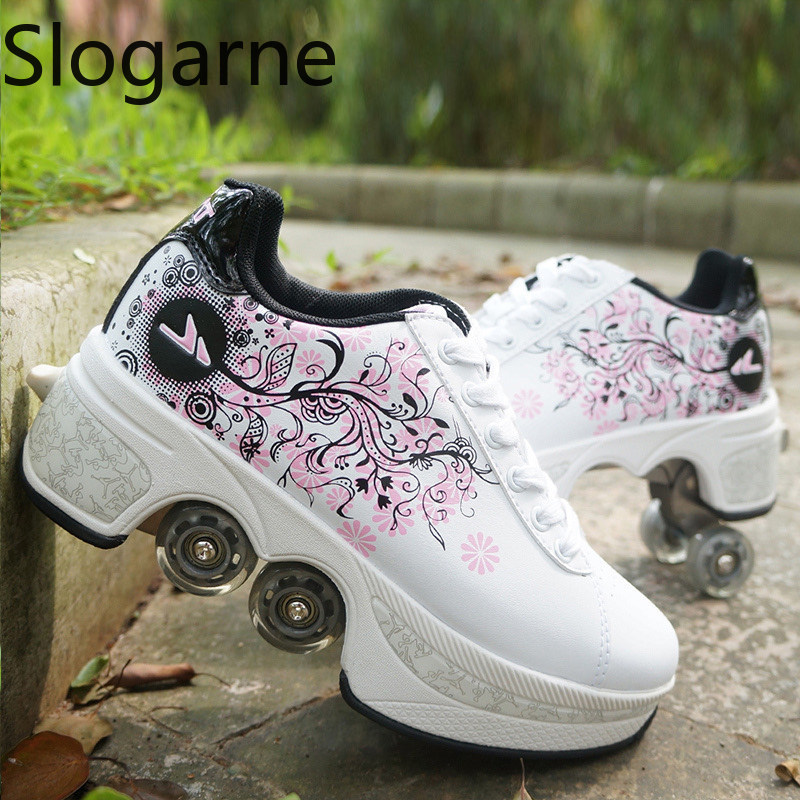 Women Shoes Sneakers - Women 4 Wheels Deformation Roller Skates