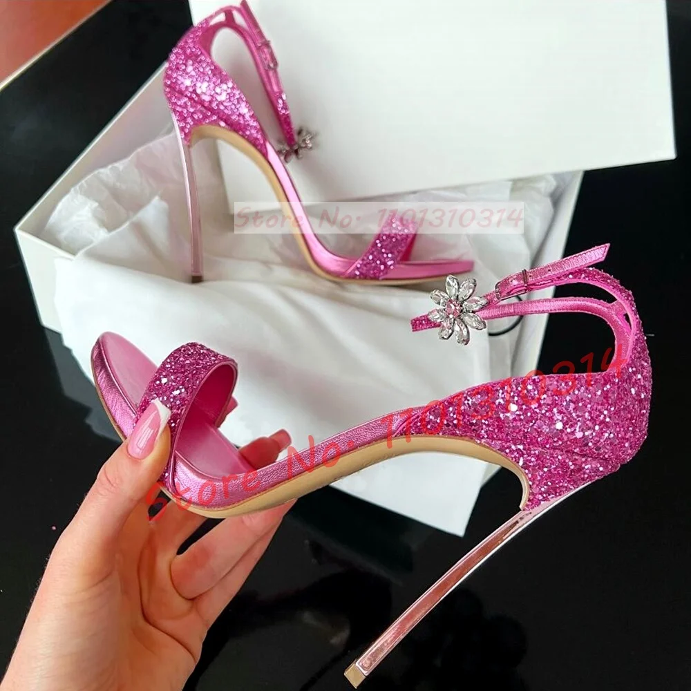 Women Shoes Luxury Brand - Luxury Glitter Pink Heels Sandals Women