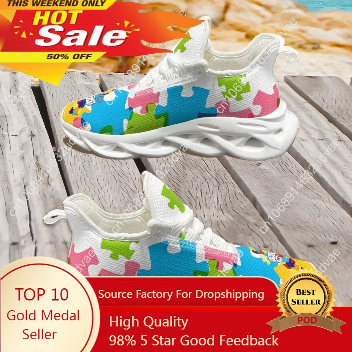 Women Shoes Sneakers - Autism Awareness Sports Running Shoe Color