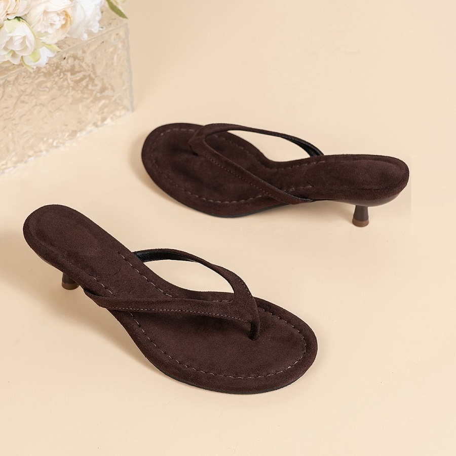 Women'S Shoes Kitten Heels - New Faux Suede Heeled Thong Sandals