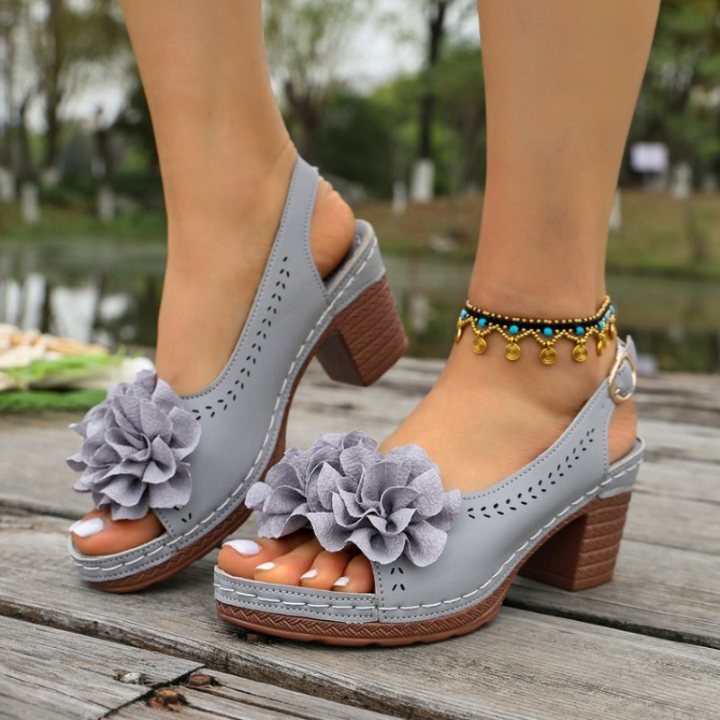 Vintage Flower Decorate Peep T - Women'S Shoes Peep Toe 评论和价格