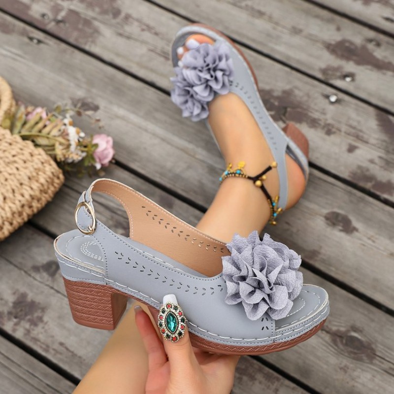 Vintage Flower Decorate Peep T - Women'S Shoes Peep Toe 评论和价格