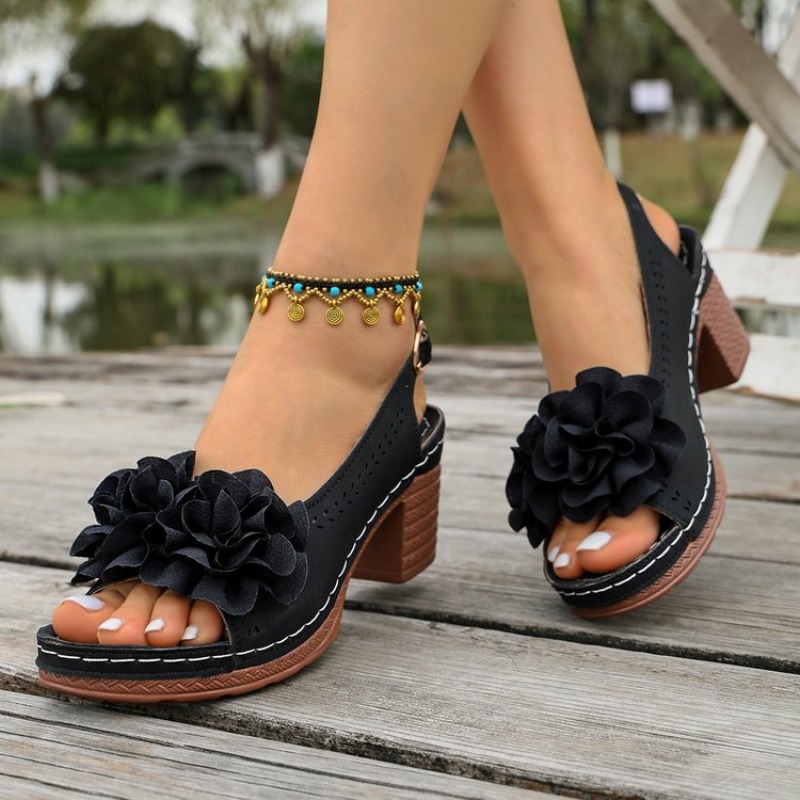 Vintage Flower Decorate Peep T - Women'S Shoes Peep Toe 评论和价格