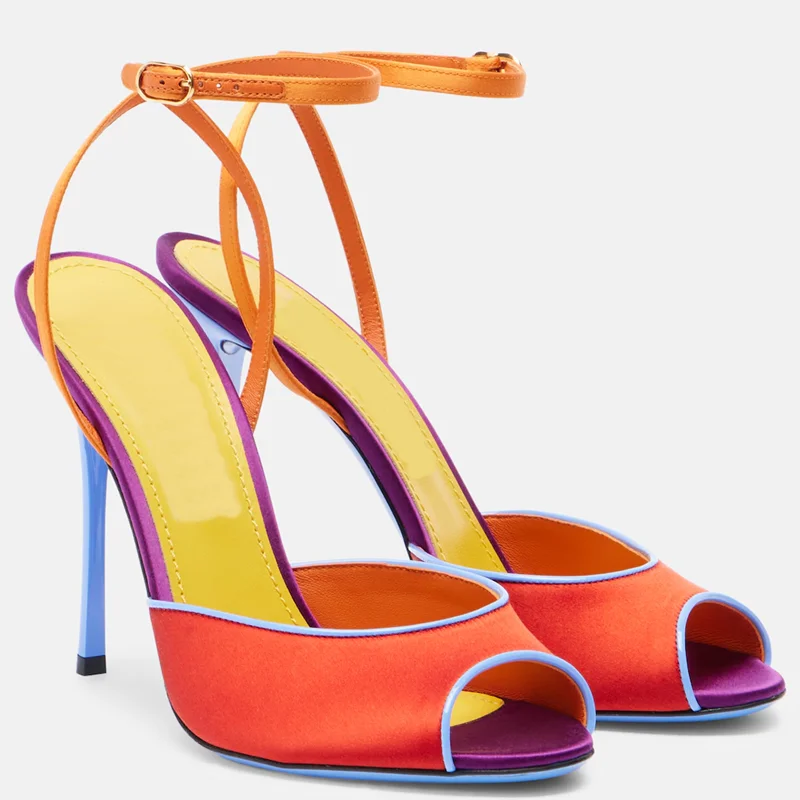 Satin Mixed Colors Peep Toe Sa - Women'S Shoes Peep Toe 评论和价格
