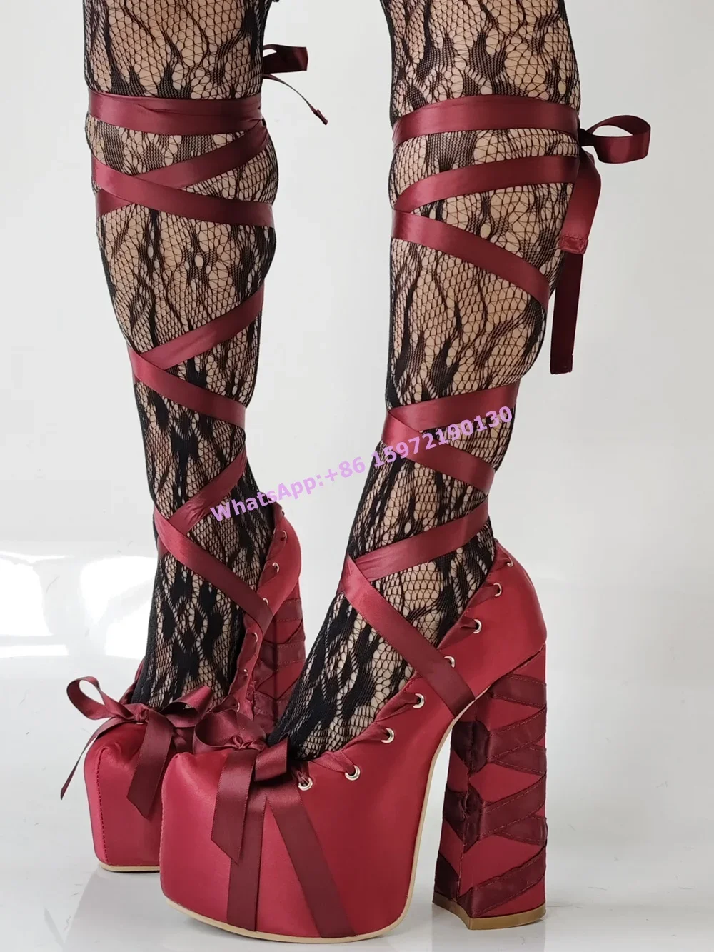 Red Satin Ribbon Platform Pump - Ribbon Tie Heel 评论和价格