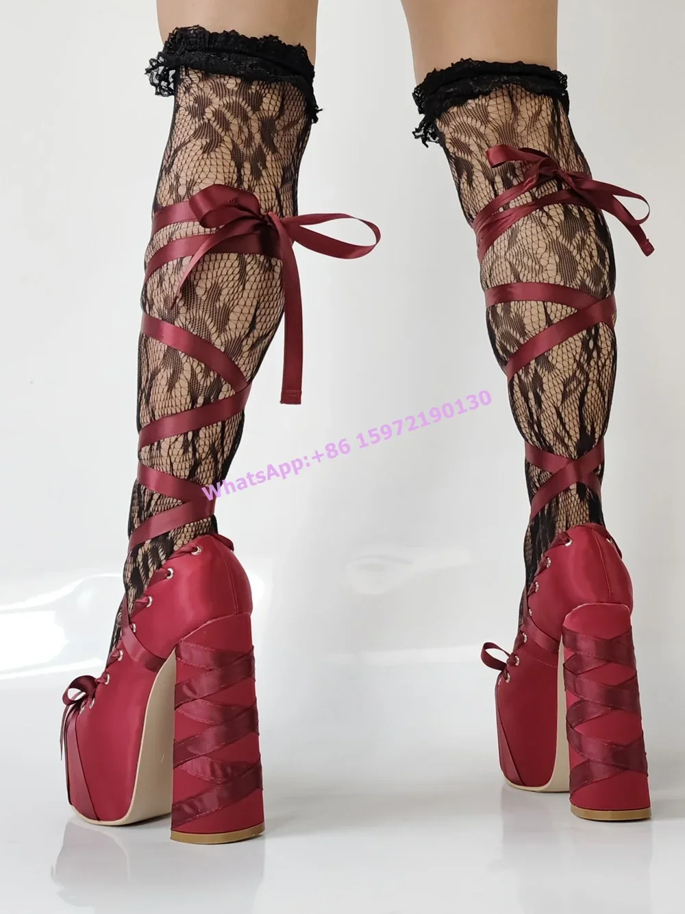 Red Satin Ribbon Platform Pump - Ribbon Tie Heel 评论和价格