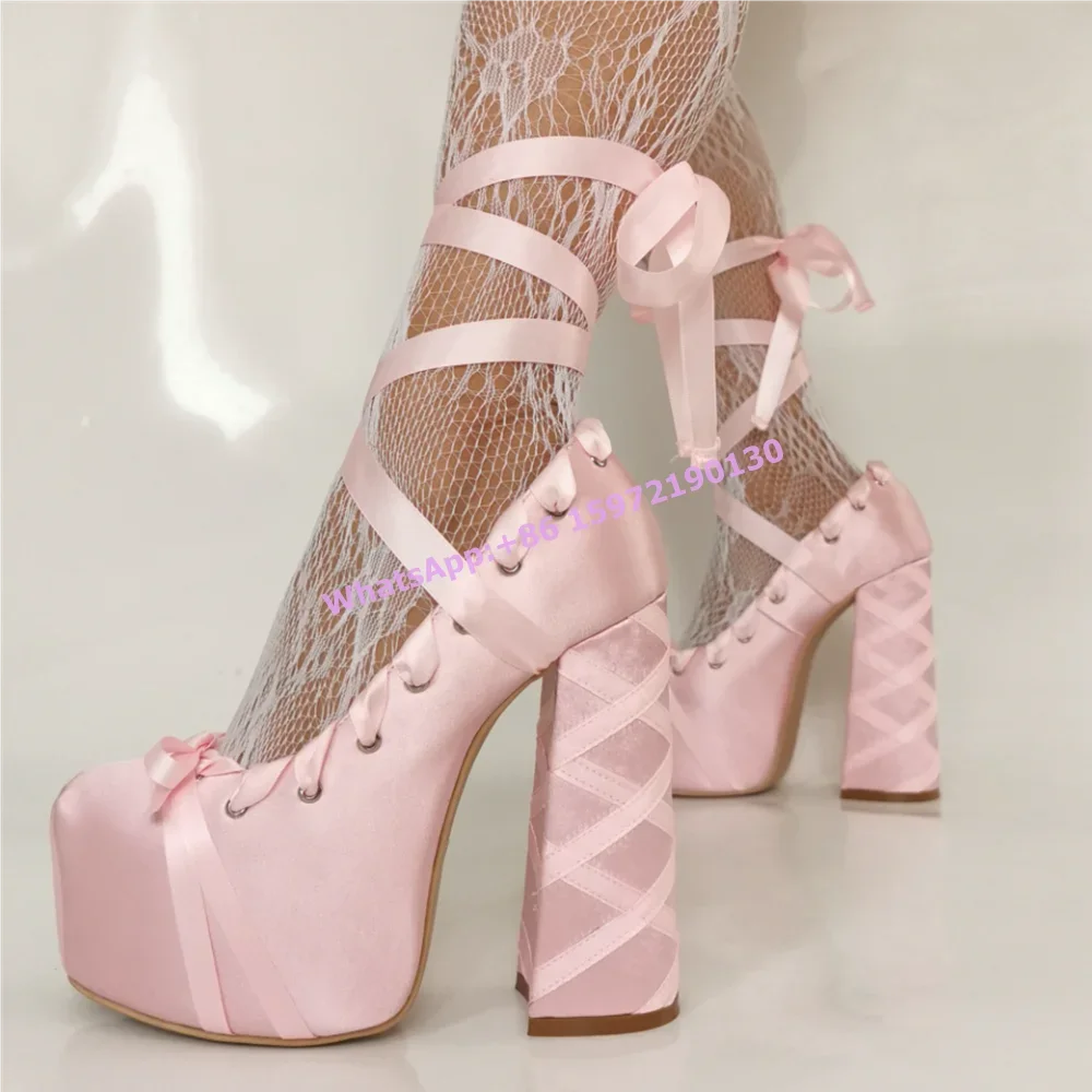 Red Satin Ribbon Platform Pump - Ribbon Tie Heel 评论和价格