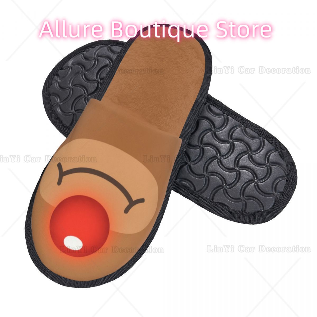 Rudolph Reindeer Glowing Nose  - Fluffy Fur Slipper 评论和价格