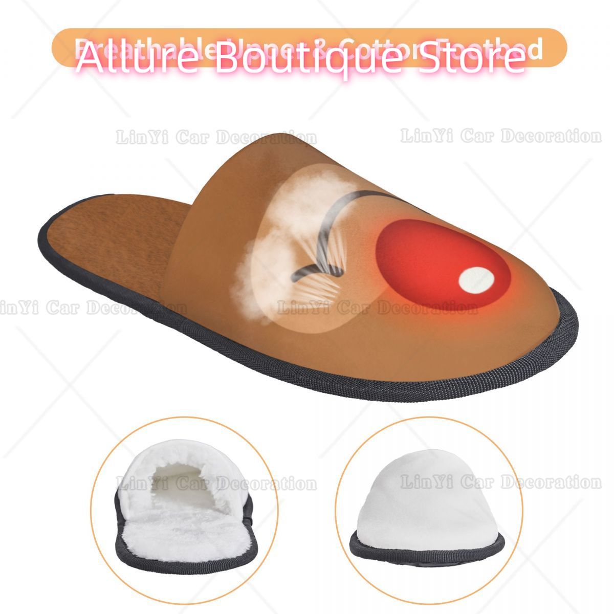 Rudolph Reindeer Glowing Nose  - Fluffy Fur Slipper 评论和价格