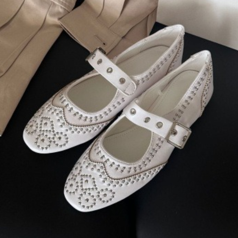 Retro Rivet Buckle Design Flat - Mary Jane Shoes 评论和价格