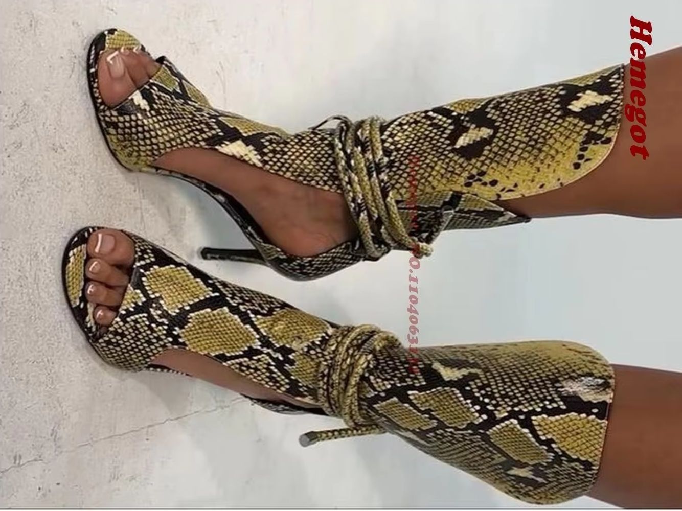 Yellow Snake Print Gladiator S - Women'S Shoes Peep Toe 评论和价格