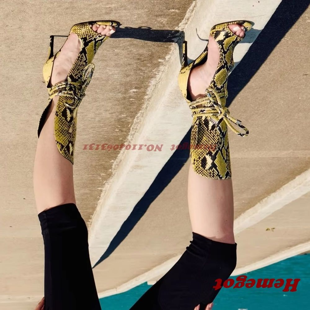 Yellow Snake Print Gladiator S - Women'S Shoes Peep Toe 评论和价格