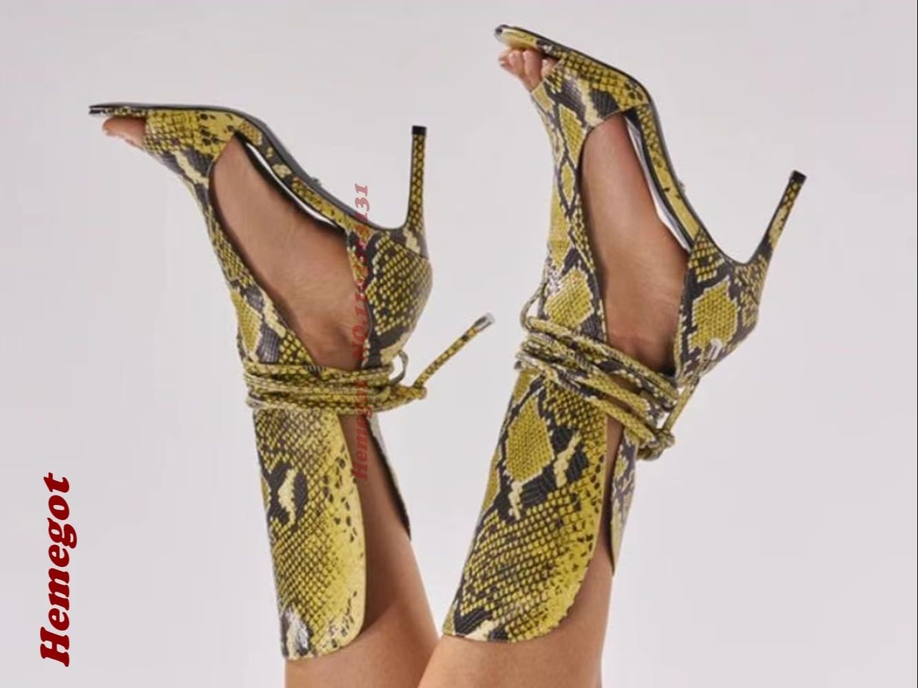 Yellow Snake Print Gladiator S - Women'S Shoes Peep Toe 评论和价格
