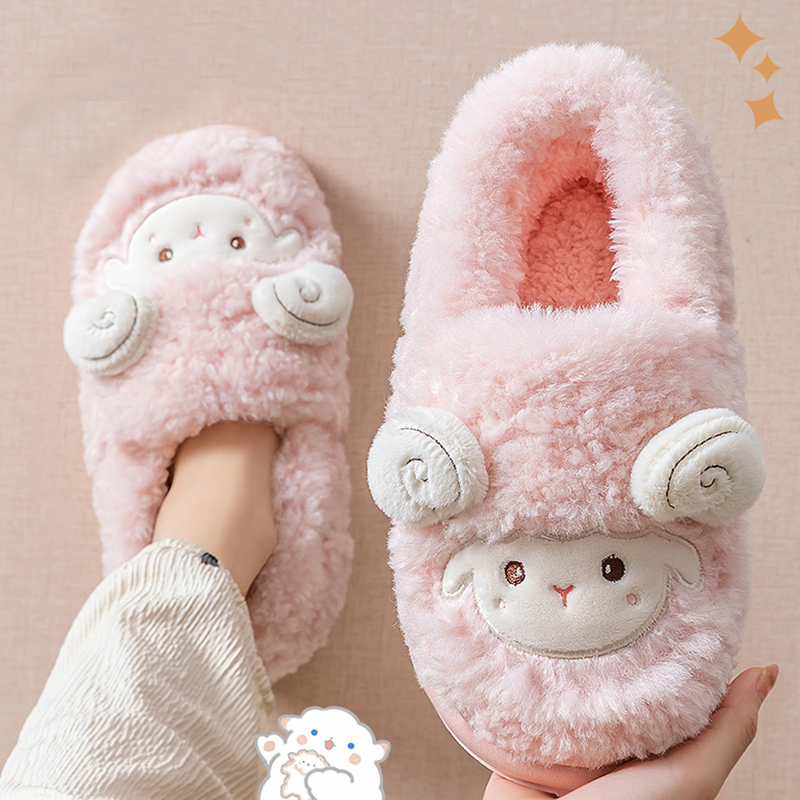 Cute Cartoon Lamb Cotton Slipp - Fluffy Fur Slipper 评论和价格