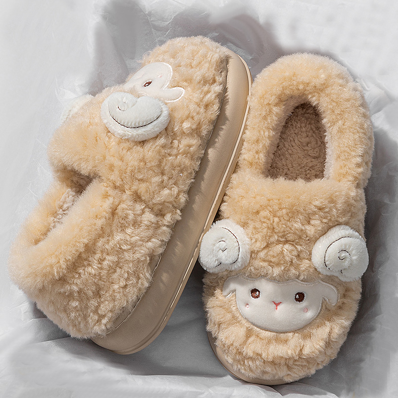 Cute Cartoon Lamb Cotton Slipp - Fluffy Fur Slipper 评论和价格