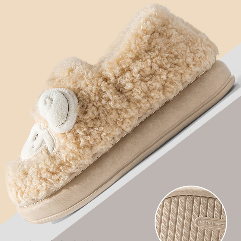 Cute Cartoon Lamb Cotton Slipp - Fluffy Fur Slipper 评论和价格