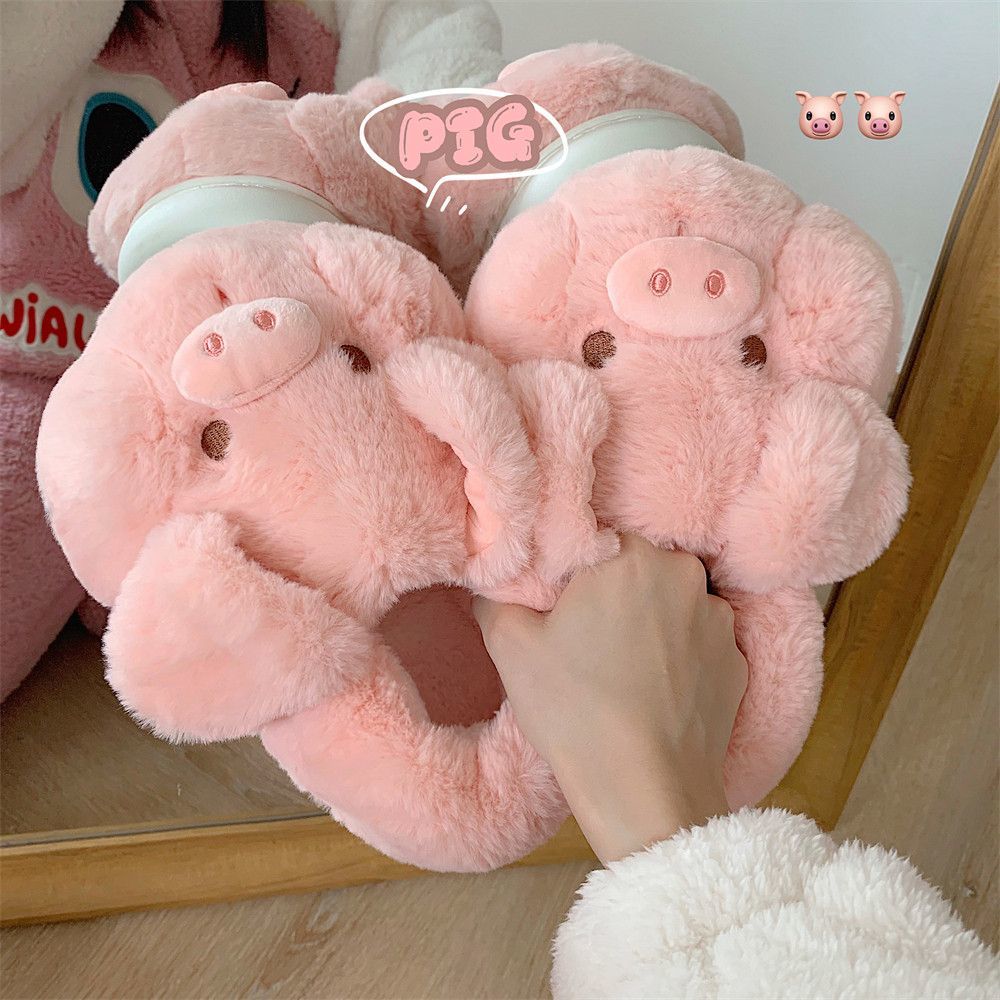 Feerldi Pink Fluffy Pig Slippe - Fluffy Fur Slipper 评论和价格