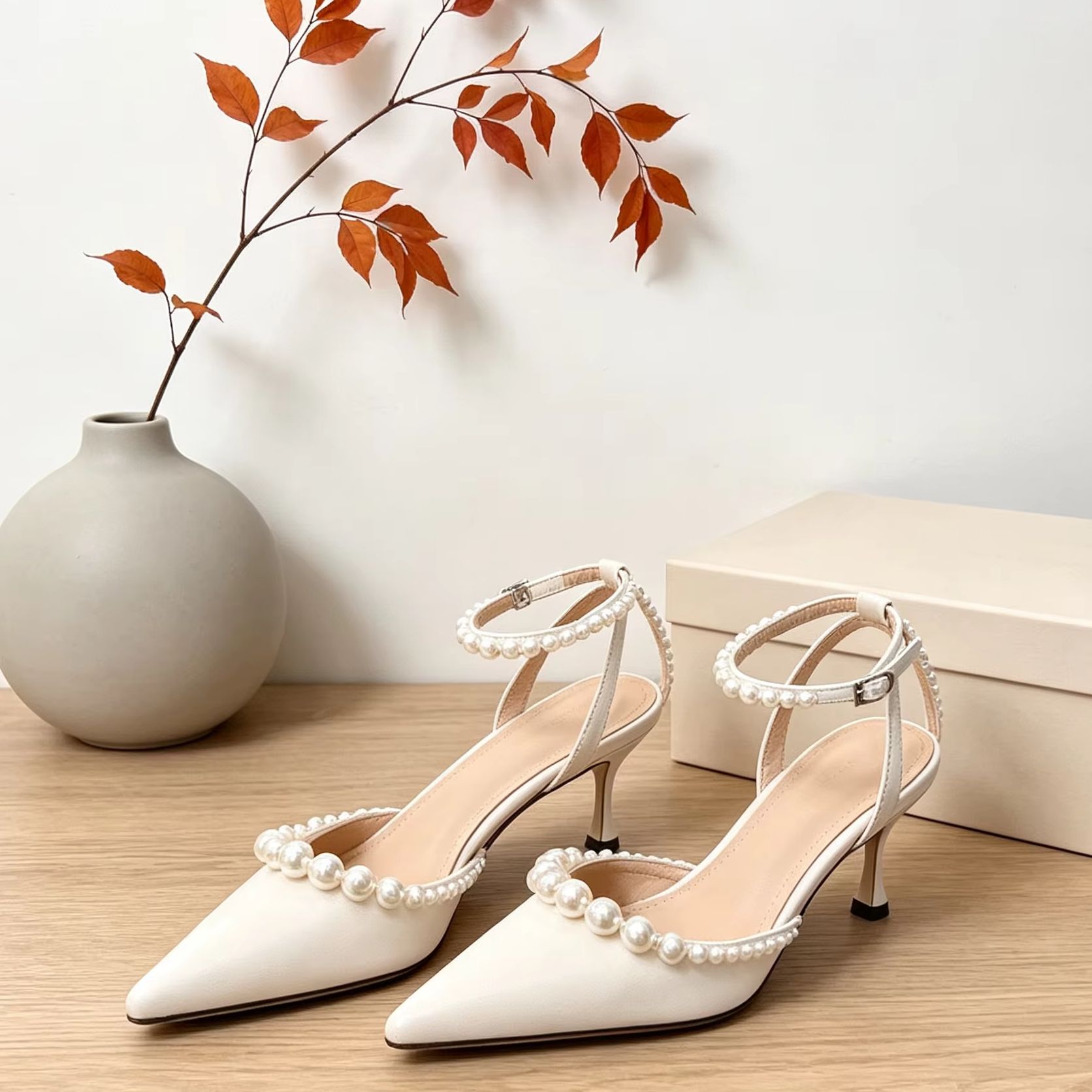 Women's White Leather Pointed  - Women'S Shoes Kitten Heels 评论和价格