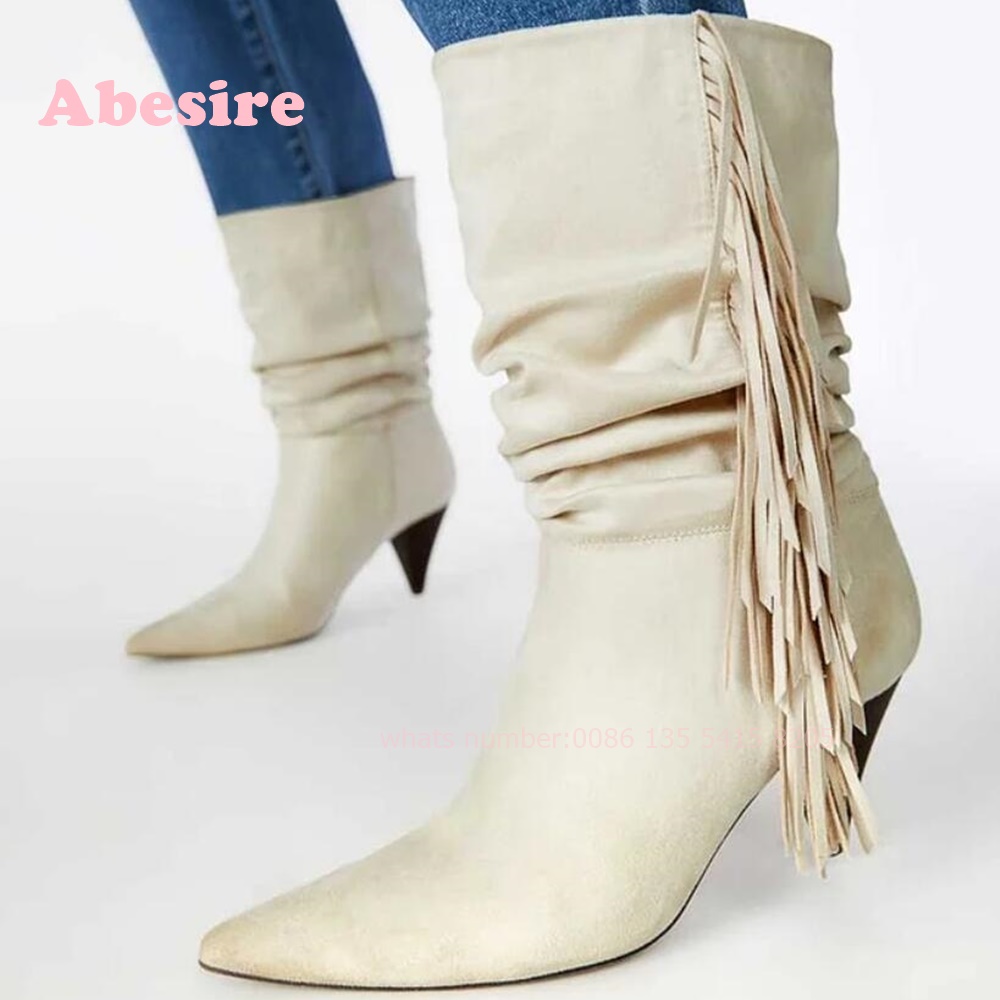 White Cone Heel Fringe Shoes V - Women'S Shoes Vegan 评论和价格