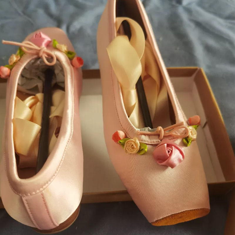 Women Pink Satin Square Toe Lo - Ribbon Tie Heel 评论和价格
