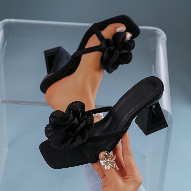 Womens 3D Flower Decor Sandals - Square Toe Mule 评论和价格