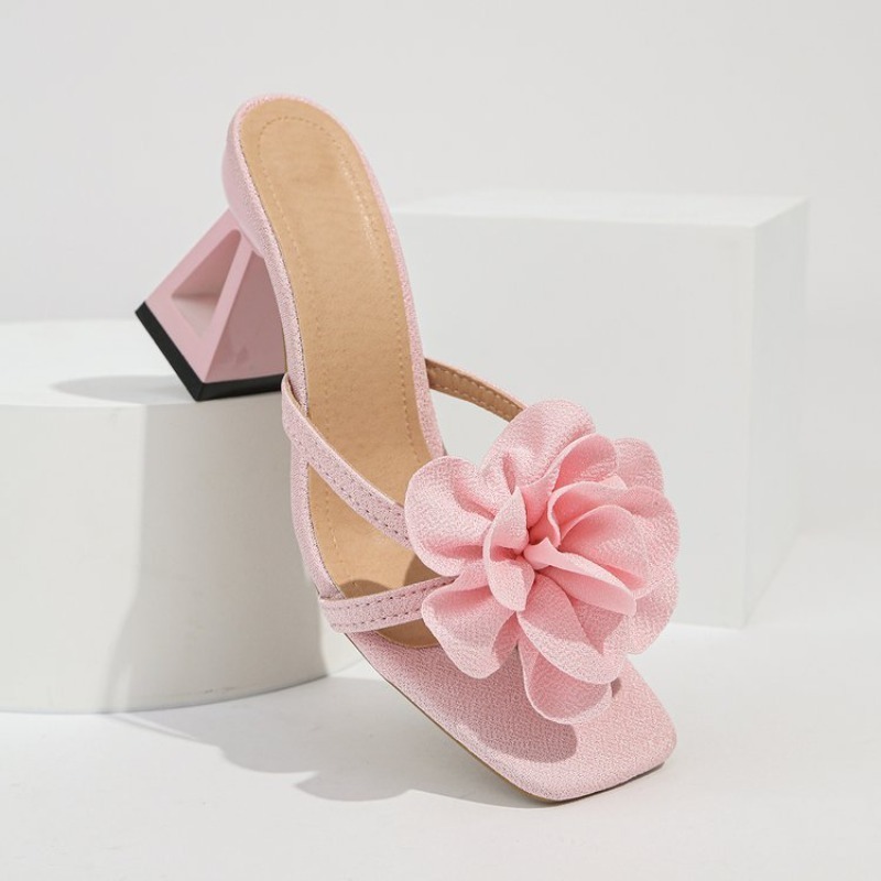 Womens 3D Flower Decor Sandals - Square Toe Mule 评论和价格